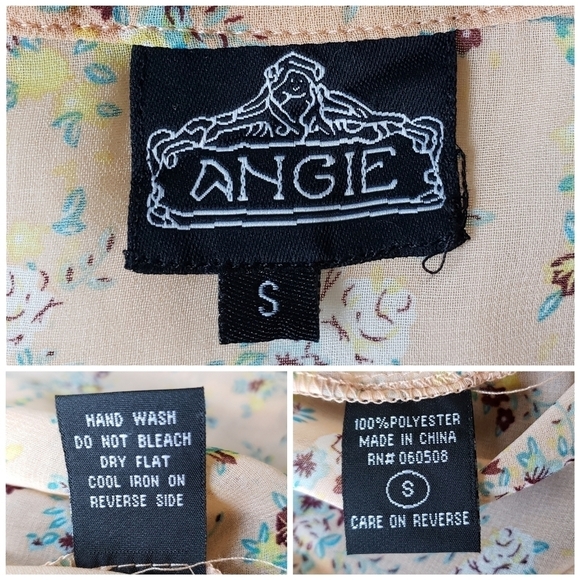 Angie peach floral semi-sheer tunic blouse size S - Picture 4 of 8